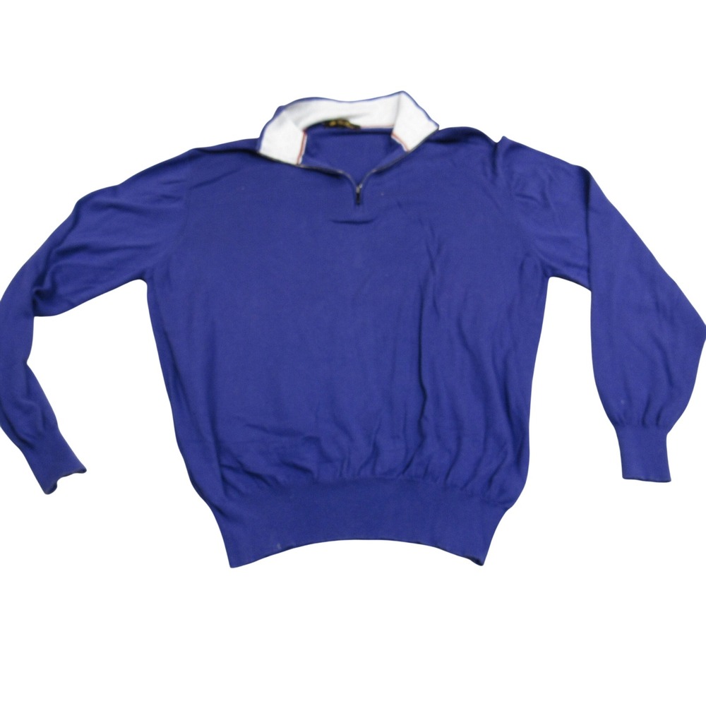 Loro Piana Mens Royal Blue Quarter Zip Sweater Made in Italy Size 56 XL